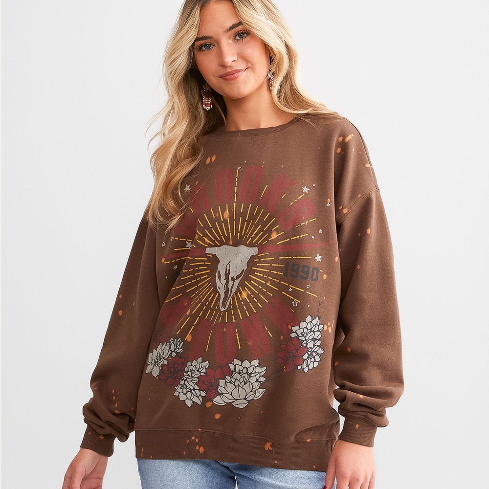 Brown Brooks & Dunn Est. 1990 Band Pullover Graphic Skull & Floral Sweatshirt Md